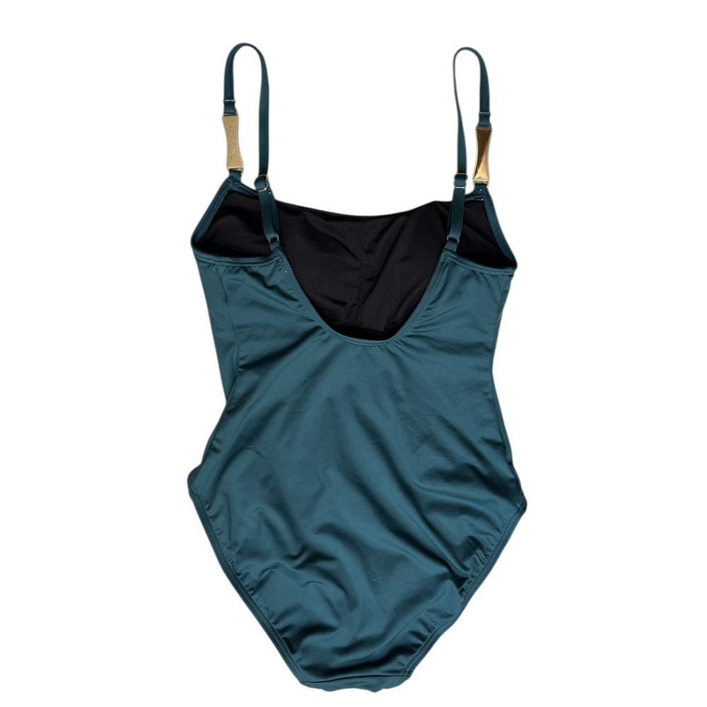 KATE SPADE Teal One Piece Swimsuit sz S Gold Bows Sporty Minimalist Beach Resort - Picture 4 of 13